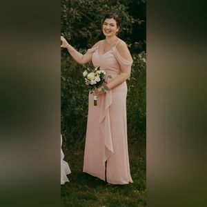 David's Bridal Cold Shoulder Chiffon Bridesmaid Dress - Colour Ballet, Size 14